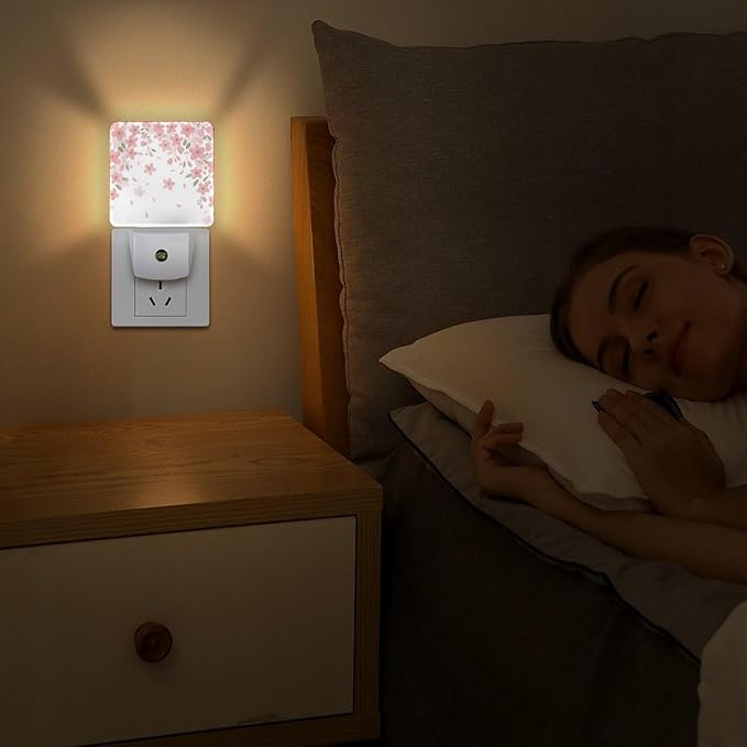 Falling Flowers Night Light, Plug into Wall Decor Nightlights for Bedroom, Bathroom, Hallway, Kitchen, with Dusk to Dawn Light Auto Sensors LED Night Lights for Boys Girls Women Men Room Gifts - Bloomnest