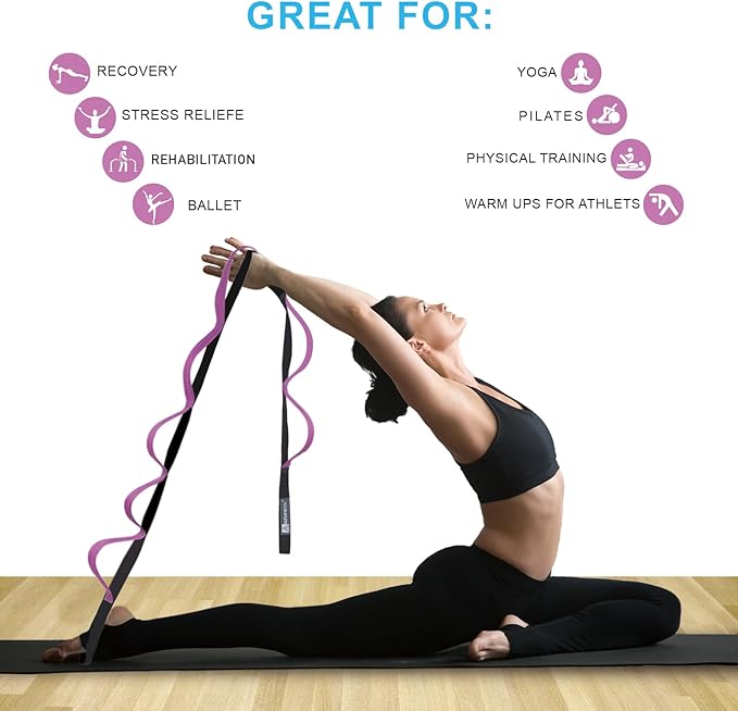 Premium Durable Stretch Straps with Loops, Stretching Strap for Physical Therapy, Multi-Loop Yoga Strap Fitness Exercise Strap for Yoga, Pilates, Dance, Flexibility&Exercise - Bloomnest