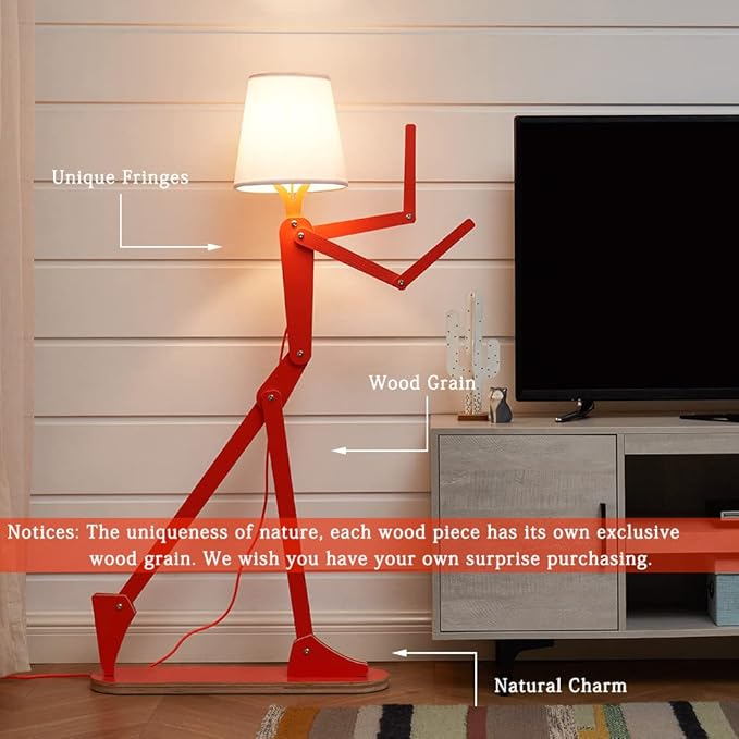 Cool Tall Floor Lamp for Bedroom & Living Room - Unique Corner Decorative Reading Wood Standing Light Creative Swing Arm Design for Farmhouse Dorn Gift Idea - Oran Orange Bulb Included - Bloomnest