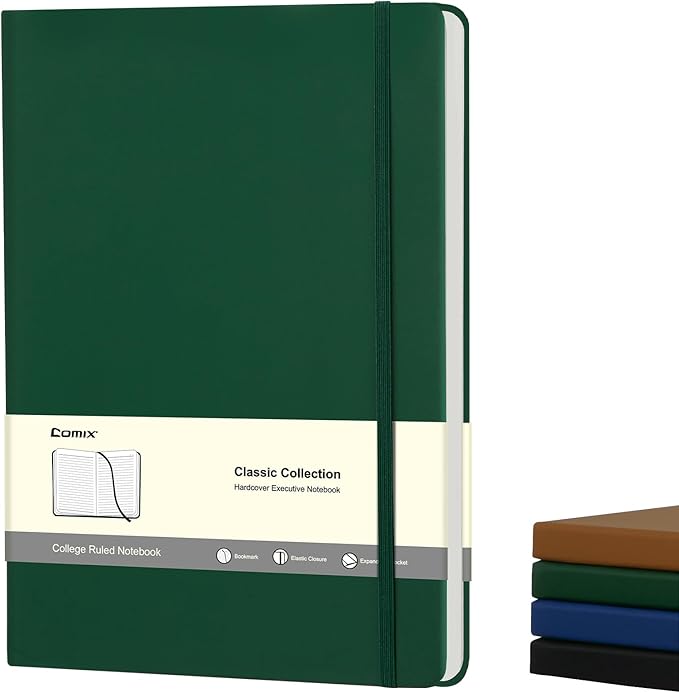 COMIX B5 Lined Journal Notebooks, 240 Pages, 6.9 x 9.8 Inches, Dark Green, Hardcover Journaling Notebooks for Men & Women- Fits for Office, Business, School, Notes Taking & Writing - Bloomnest