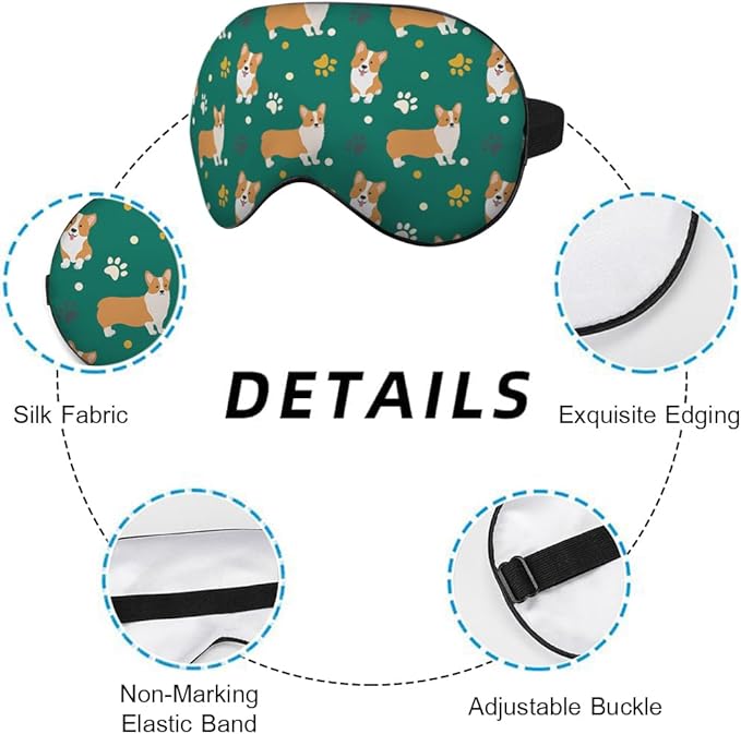 Funny Dog Sleep Mask Eye Mask Corgi Cute Puppies Cartoon Pet Animal Green Sleep Mask Light Blocking Adjustable Smooth Soft Eye Masks for Women Deep Rest Travel - Bloomnest