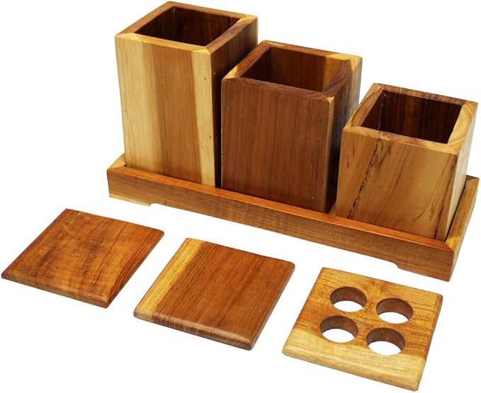 EcoDecors 29 inch Bath Caddy Tray for Bathtub with Eleganto 3 Piece Teak Wood Bath Amenities Set Bundle - Bloomnest