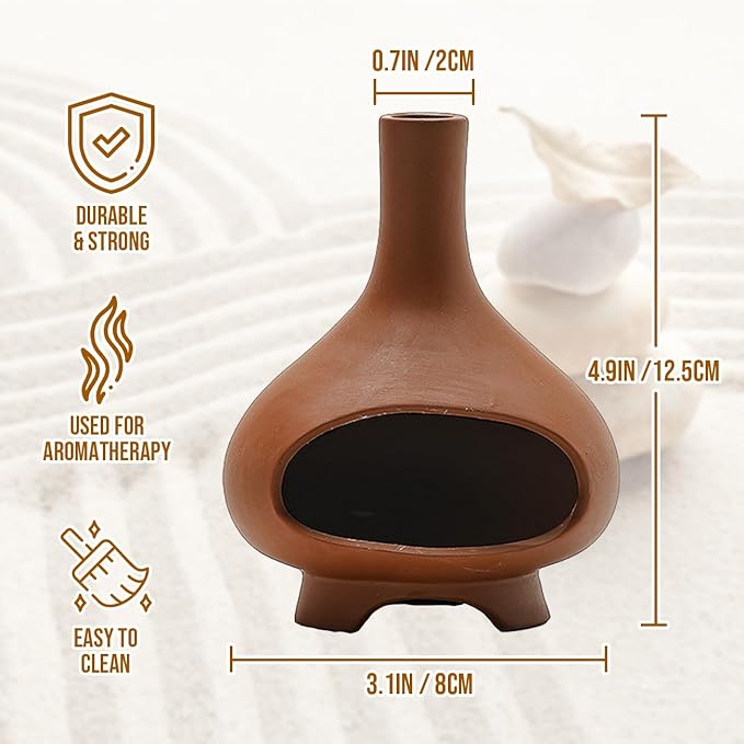 Palo Santo Holder Handmade Ceramics Incense Burner Chimney Dish Smudge Bowl for Palo Santo Sticks Sage Bundles with Brush(Brown) (Combustion Furnace) XINXINGDINGSHENG