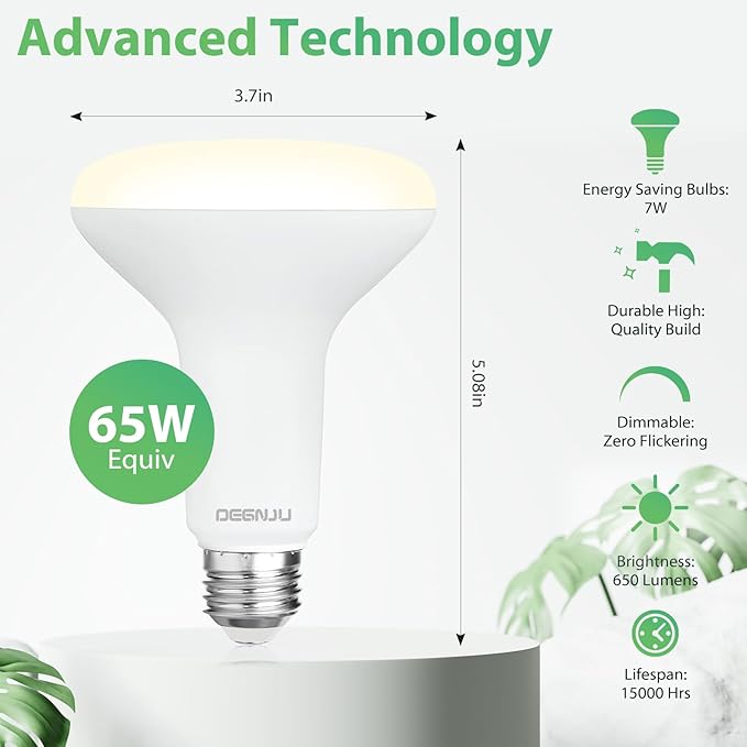 16 Pack BR30 LED Bulb, Dimmable Indoor Flood Lights 7W Equivalent 65W 3000K Warm White, CRI80, 650 LM, E26 Base, 15000 Lifetime Hours, Interior Energy Saving Recessed Light Bulb, Flicker-Free - Bloomnest