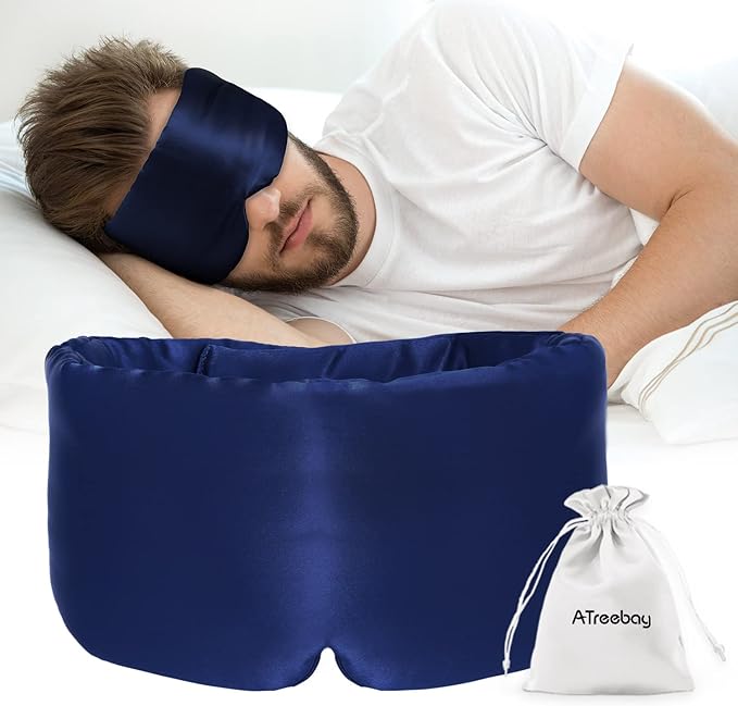 Silk Sleep Mask for Women Men Satin, ATreebag Eye Sleeping Mask & Blindfold with Adjustable Strap, Large Size, 1 PC Navy Blue - Bloomnest