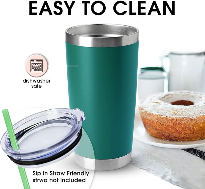 HASLE OUTFITTERS 20oz Tumblers Stainless Steel Mugs with Lid Double Wall Vacuum Insulated Coffee Cups for Cold & Hot Drinks (20oz-Dark Green, 4 Pack)