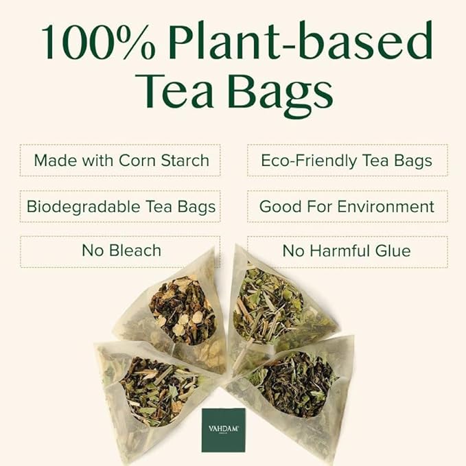 VAHDAM, Organic Turmeric Ginger Herbal Tea Bags (100 Pyramid Tea Bags) Caffeine Free, Non GMO | 100% Pure Herbal Blend - Savory & Spicy, Plant-Based Teabags | Resealable Ziplock Pouch - Bloomnest