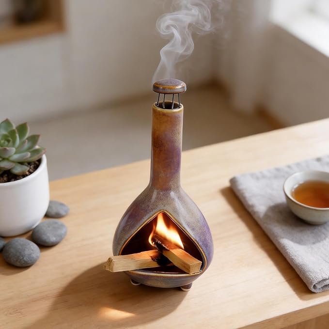 Ceramic Palo Santo Holder - High Temperature 1200°C Mini Chiminea for Sage, Incense & Palo Santo Sticks - Elegant Gradient Glaze Design for Energy Cleansing, Yoga, Meditation & Aromatherapy MOUGIGI