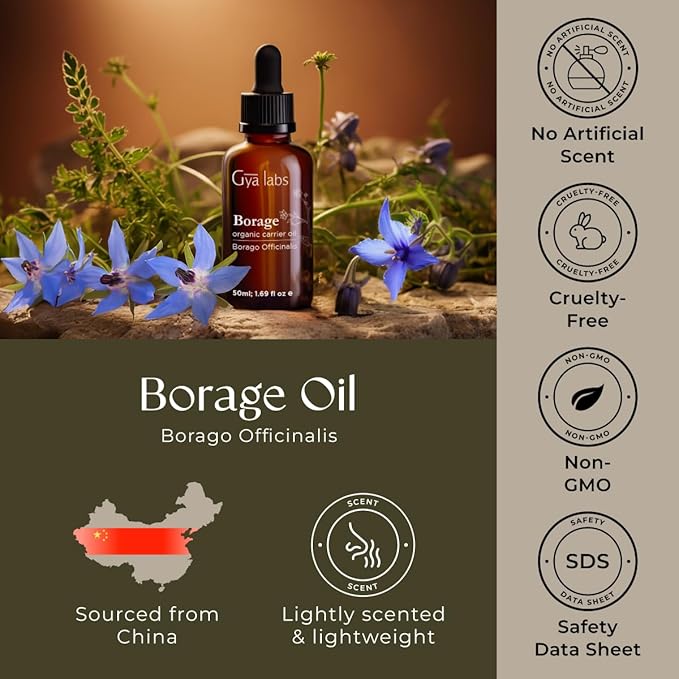 Gya Labs Borage Carrier Oil - 1.7 Fl Oz - for Hair, Skin, Face, Scalp & Body Massage - Bloomnest