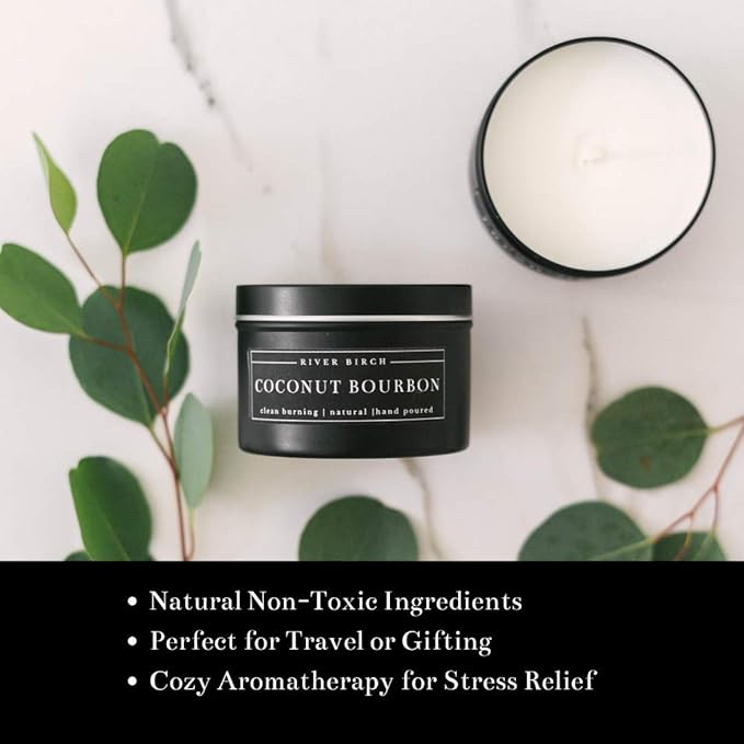 Coconut Bourbon Scented Candle | Incense Scented Candles for Men & Women | All-Natural Non-Toxic Soy Candles, Scented Candles | Tin Travel Candle | Relaxing Aromatherapy Matte Black 8 oz - Bloomnest