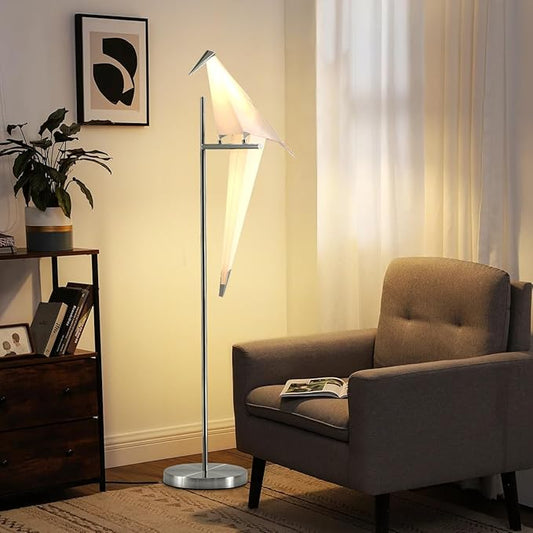 62-Inch Modern LED Bird Floor Lamp for Living Room, Modern Silver Standing Lamp with Bird Shade Floor Light Metal Fixtures for Bedroom Office - Bloomnest