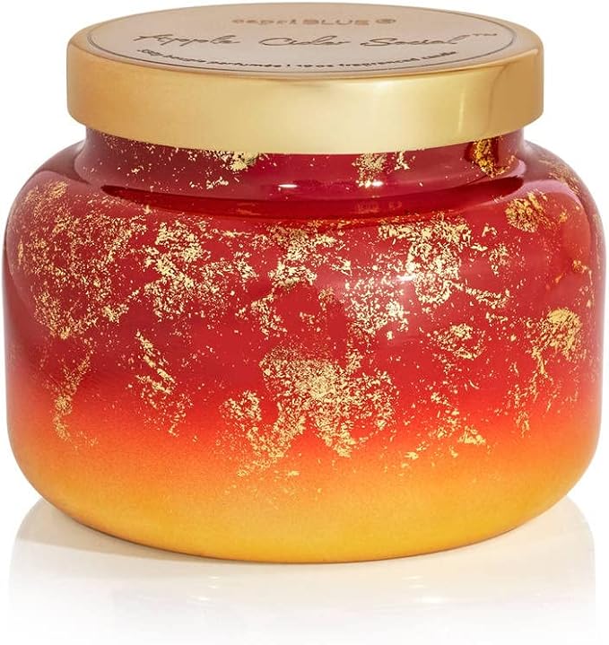 Capri Blue Scented Candles - Glimmer Collection - Ombre Glass Candle Holder - Luxury Apple Candles for Women & Men - Signature Jar in Cranberry Red and Gold (Apple Cider Social, 19 oz) - Bloomnest