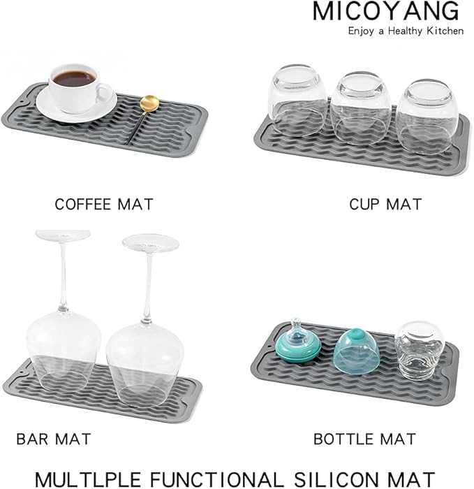 Silicone Dish Drying Mat for Multiple Usage,Easy clean,Eco-friendly,Heat-resistant Silicone Mat for Kitchen Counter or Sink,Refrigerator or Drawer Liner Grey S 12 inches x 6 inches - Bloomnest
