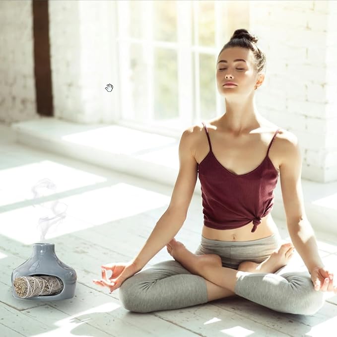Handmade Ceramic Aroma Holder and Palo Santo Chimney for Sage and Incense Sticks, for Meditation, Yoga, and Relaxation, with Heat-Resistant Base, Home Decor Incense Bowl Metackle