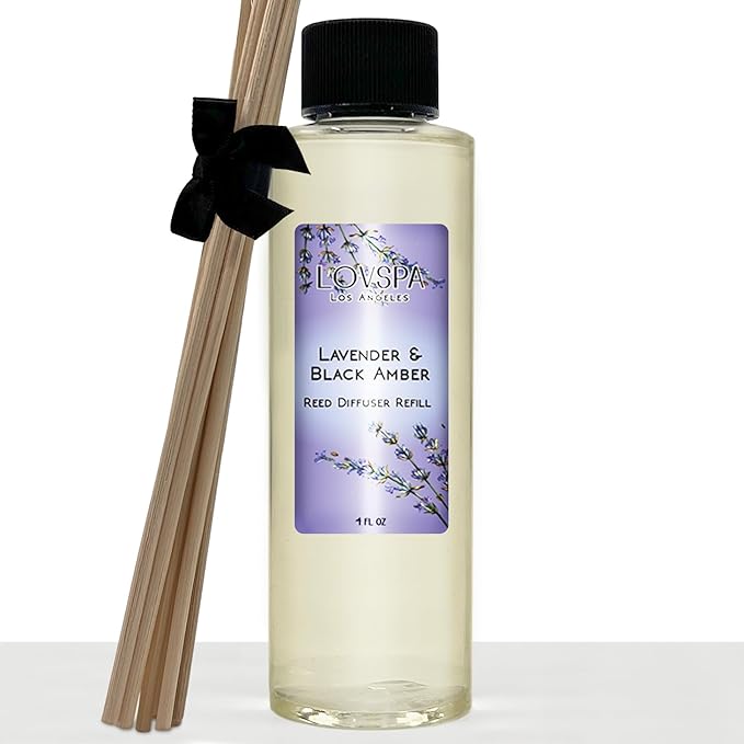 LOVSPA Lavender & Black Amber Diffuser Oil - Luxury Essential Oils for Diffuser Refill & Air Freshener Room Spray - Long-Lasting & Natural Home Fragrance, Scented Oil for Diffusers, USA Made, 4oz - Bloomnest