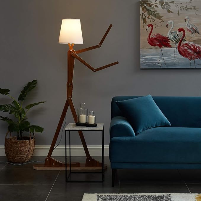 Cool Tall Floor Lamp Decorative Reading Standing Wood Swing Arm Wood Lighting for Corner Kids Boys Girls Bedroom Living Room Home Improvement Office Farmhouse - with LED Bulb (Walnut) - Bloomnest