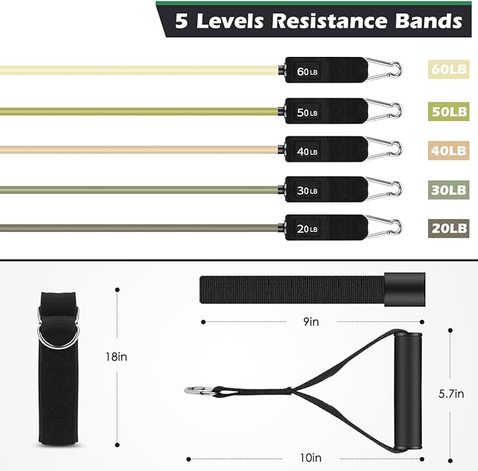 WHATAFIT Resistance Bands, Exercise Bands，Resistance Bands for Working Out, Work Out Bands with Handles for Men and Women Fitness, Strength Training Home Gym Equipment - Bloomnest