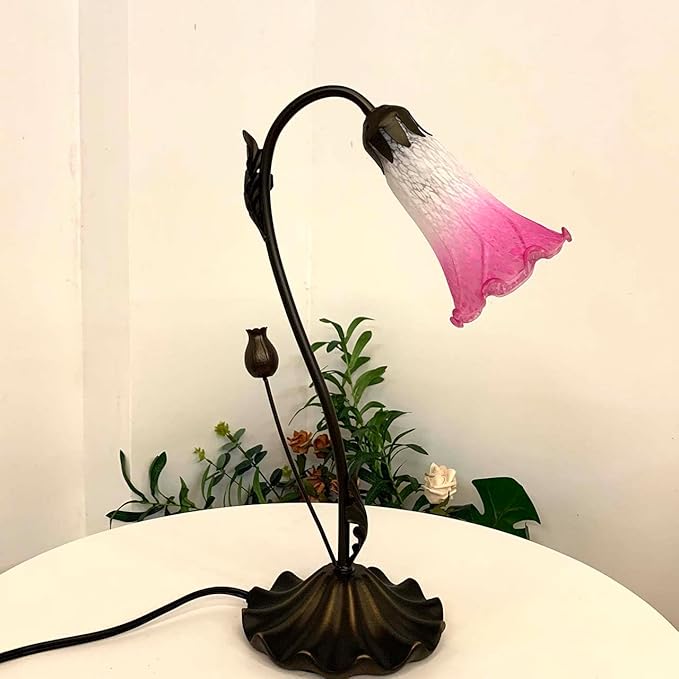 Bieye L10846 Lily Flower Blown Glass Accent Table Lamp for Living Room Bedroom Decoration (1-Light, Pink) - Bloomnest