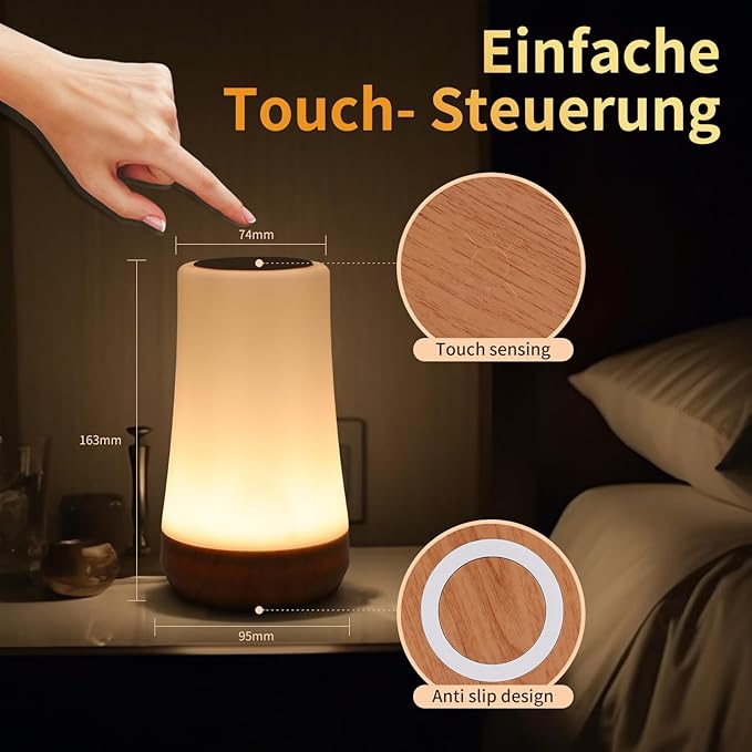 OORUN Touch Bedside Table Lamp,13 RGB Colors & 5 Brightness, USB Rechargeable Desk Lamp, Remote Control Dimmable Light with RGB Color Changing,Portable Lamp for Baby (F9) - Bloomnest