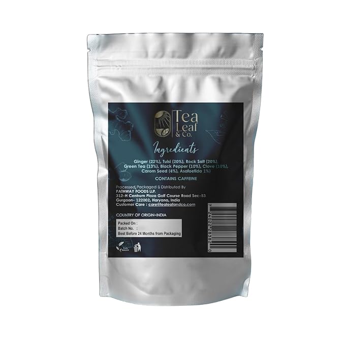 Tea Leaf & Co. Detox Kahwa Green Tea Bags (50 Count), Green Tea with Ginger, Tulsi & Rock Salt, Caffeinated, Natural Green Tea, Blended with Fresh Herbs and Spices, Gluten Free - Bloomnest