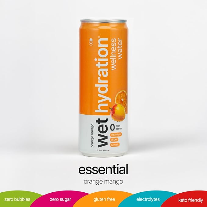 Wet Hydration - Functional Hydration Beverage - Flavored Water, Sugar-Free, Gluten-Free, No Artificial Ingredients (Orange Mango Ginger Turmeric) - Bloomnest