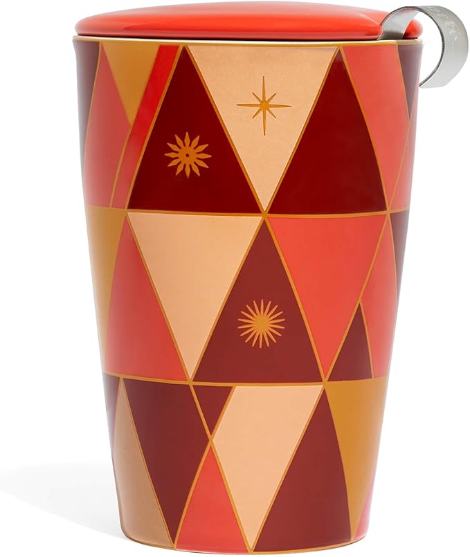 Tea Forte Double-Walled Ceramic Kati Cup, Removable Stainless Steel Infuser Basket and Lid, Steeps 12 oz Loose Leaf Tea, Dishwasher & Microwave Safe, Warming Joy - Bloomnest