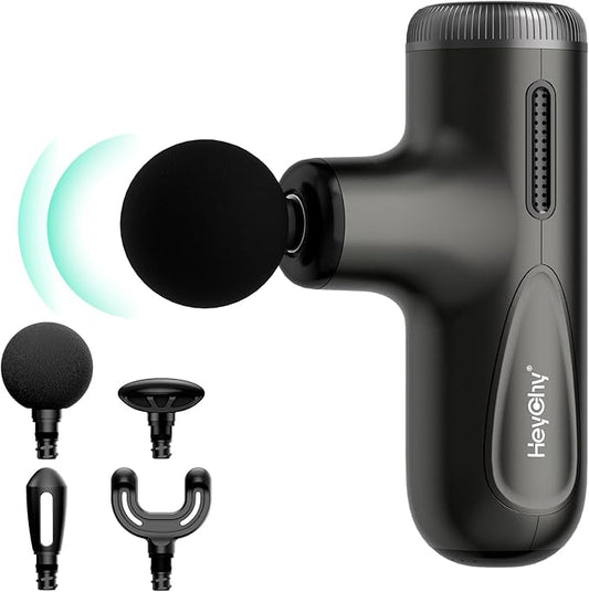 Super Mini Massage Gun Deep Tissue, Massager Gun with 4-10mm Amplitude & 4 Heads, Portable Handheld Massager Quiet for Home/Gym/Office/Travel, Muscle Massager Gift for Men & Women, Athletes-Dark Gray - Bloomnest