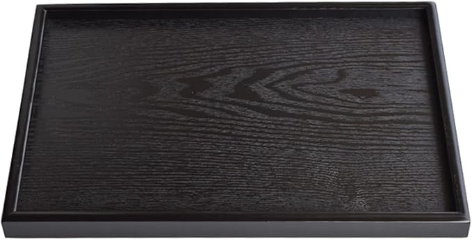 16 x 11 Inches Extra Large Solid Wood Serving Tray for Tea Coffee Table Snack Food Meals Serving Plate Kitchen Party Bar Breakfast Server with Raised Edges Black Wooden Decorative Ottoman Tray - Bloomnest