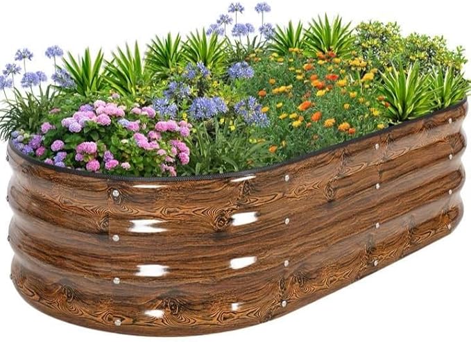 1MORE Galvanized Raised Garden Bed- Planter Garden Boxes Outdoor, Raised Beds for Gardening, 4x2x1ft Metal Garden Bed Kit for Vegetables Flower, Planter Raised Beds with Tools.Grain - Bloomnest