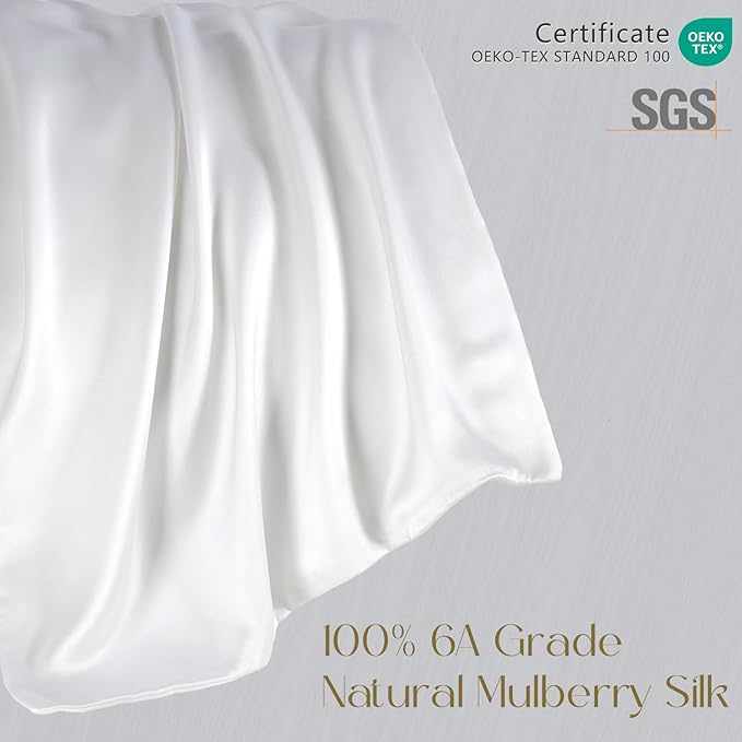 ZIMASILK 100% Pure Mulberry Silk Pillowcase for Hair and Skin Health,Soft and Smooth,Both Sides Premium Grade 6A Silk,600 Thread Count,with Hidden Zipper,1pc (King 20''x40'', White) - Bloomnest