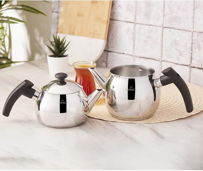 Karaca Adelya Mini Teapot Set in Black, Turkish Teapot, Kettle, Teapot, 0.65 Litre Kettle, 1.1 Litre, Turkish Teapots, Adelya Teapot Set - Bloomnest