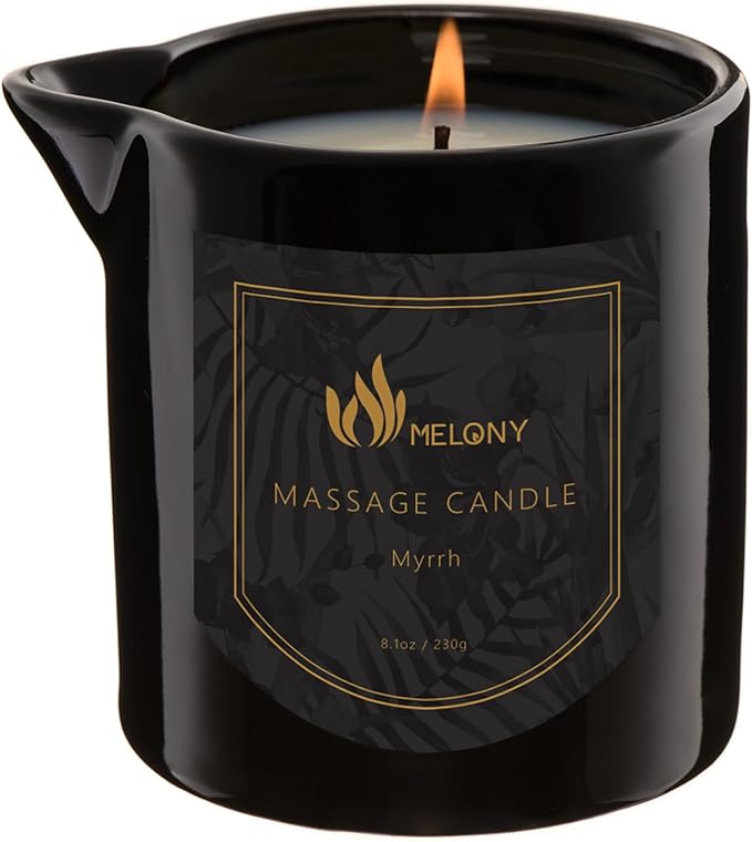 MELONY Massage Oil Candle for Pure Relaxation- 8.1 oz- Moisturizing Essential Oil Body Massage Candle for Home Spa- Amazing Gift for Women & Men (Myrrh) - Bloomnest
