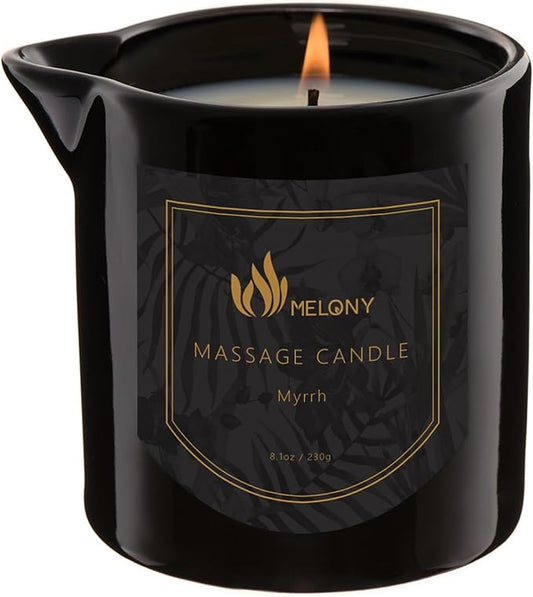 MELONY Massage Oil Candle for Pure Relaxation- 8.1 oz- Moisturizing Essential Oil Body Massage Candle for Home Spa- Amazing Gift for Women & Men (Myrrh) - Bloomnest