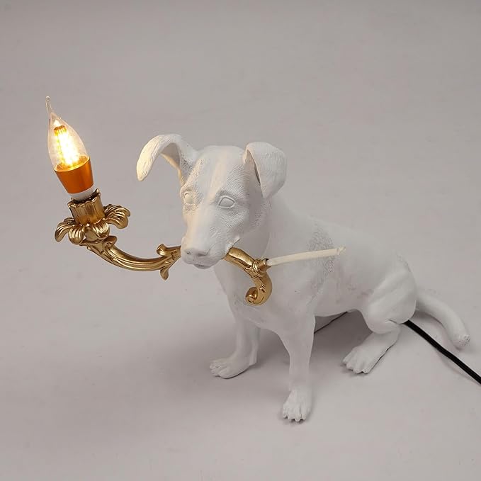 Modern Resin Carved Dog Table Lamp Cute Bedside Lamp Sitting Dog Floor Lamp Animal Table lamp Creative Desk Lamp for Home Decor,Living Room, Bedroom 16.53inch Tall - Bloomnest