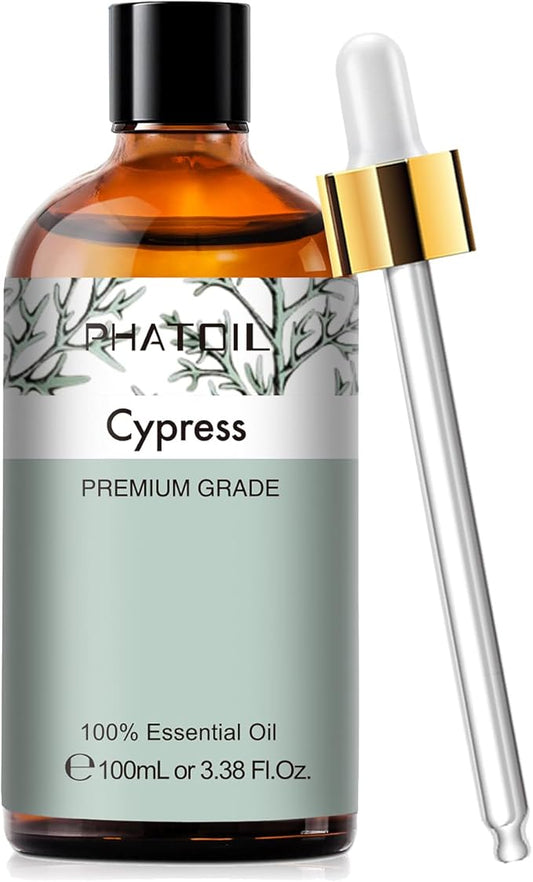 Cypress 3.38fl.oz Essential Oil, PHATOIL Aromatherapy Essential Oils for Diffuser, Humidifier, Perfect for DIY Soap, Candle, Bath Bombs Making(100ml) PHATOIL