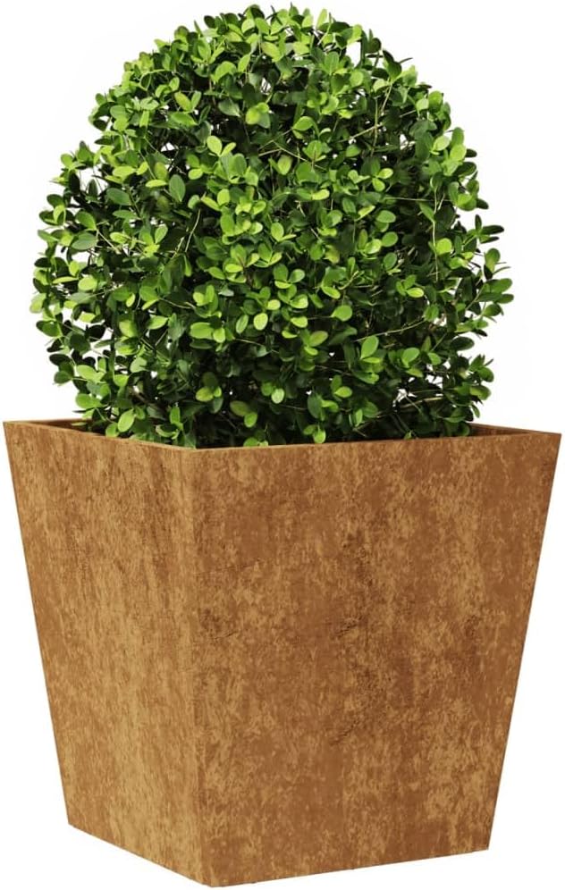 Garden Planter Set of 2 Brown, Spacious, Metal Steel Planter Box, Freestanding Planter for Flower Vegetable Fruit Herb, Modern, Square, 15.7"x15.7"x15.7" - Bloomnest