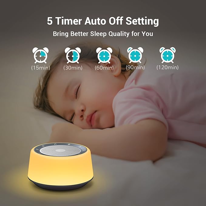 BGOVERSS White Sound Machine with 26 Soothing Sounds, 10 Colors Night Light Noise Machine for Adults Baby Kids, Sleep Machines with 6 Timers Portable Plug for Baby, Adults, Home Office Travel - Bloomnest