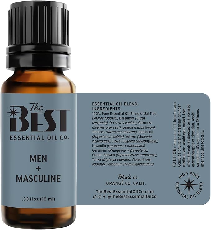 The Best Men + Masculine Essential Oil Blend- Premium Grade- 100% Pure & Natural for Aromatherapy, Diffuser, Spa, Massage, Air Freshener- 10 ml (.33 fl oz) - Bloomnest