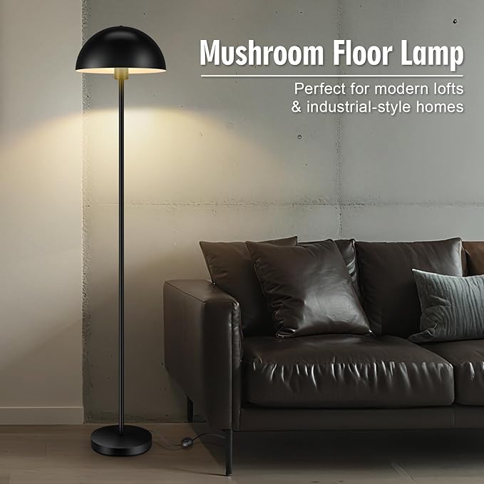 Industrial Floor Lamp, Floor Lamp for Living Room, 66Inch Tall Modern Standing Lamp, Black Stand Up Lamp with Metal Dome Shade, Mid Century Corner Reading Lamp for Bedroom Office Nursery Room, NO BULB - Bloomnest