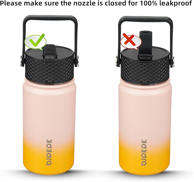 BJPKPK Water Bottle with Straw Lid, 15 oz Insulated Water Bottle, Stainless Steel Metal Water Bottles, Reusable Leak Proof BPA Free Thermo, Flask, Cups, Coral - Bloomnest