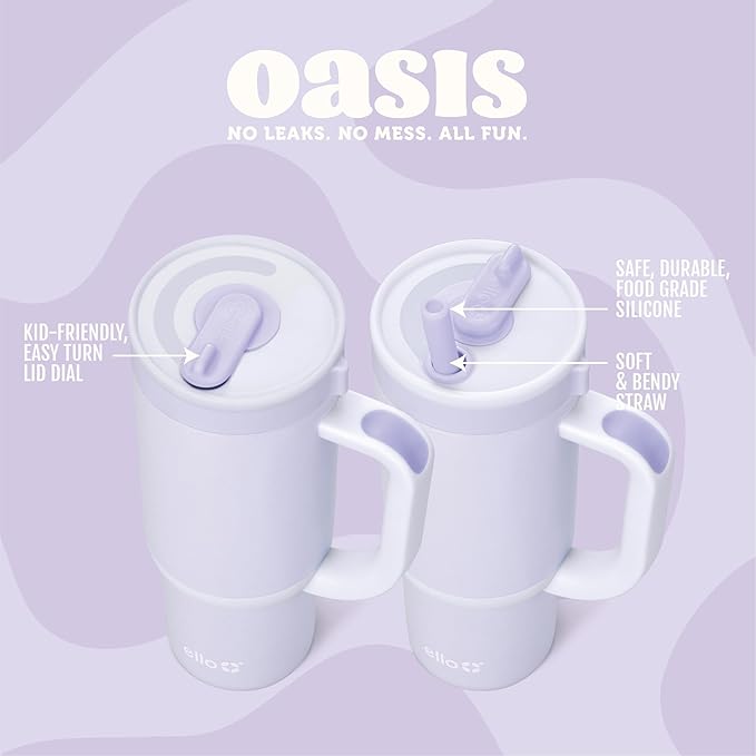 Ello Oasis 14oz Stainless Steel Toddler Tumbler with Handle & Retracting Straw, 100% Leakproof, Double-Wall Vacuum Insulated, Kids Water Bottle for School, BPA Free, Dishwasher Safe, Purple Swirl - Bloomnest