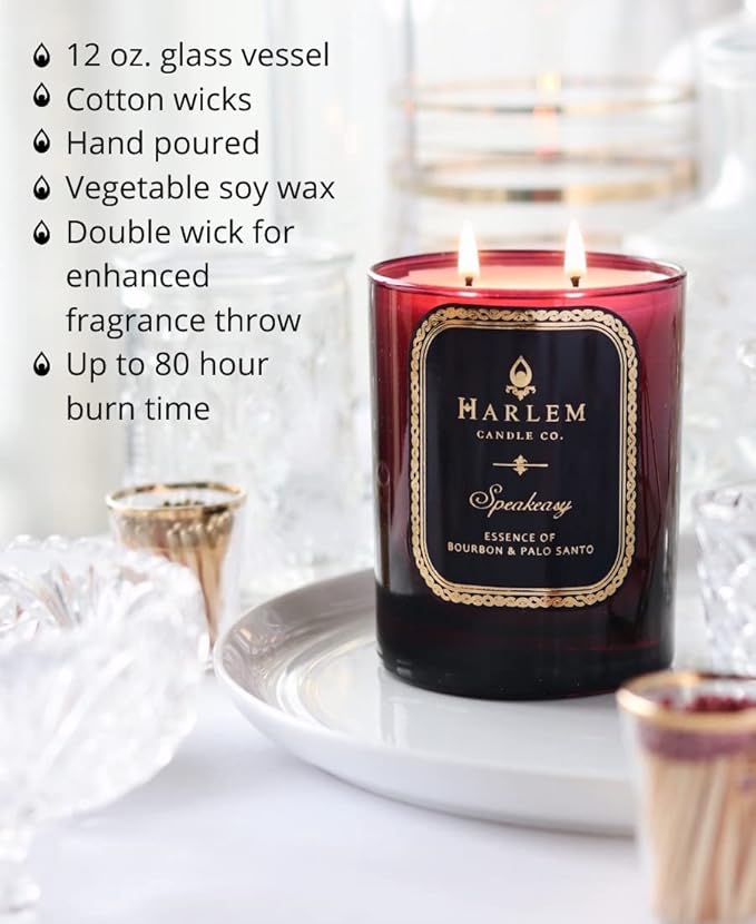 HARLEM CANDLE CO. Speakeasy - Luxury Scented Soy Candle, 11 oz - 80-Hour Burn Time | Palo Santo, Cardamom, Incense, Bourbon, Tobacco and Patchouli | Scented Candles for Home - Bloomnest