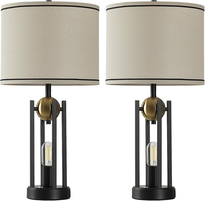25'' Farmhouse Table Lamps for Living Room Set of 2 with USB C+A Ports, Vintage Bedside Lamp for Bedroom, Touch Lamps for Nightstand, Dual Lights Independent Switch, 4 Bulbs Included, Gold - Bloomnest