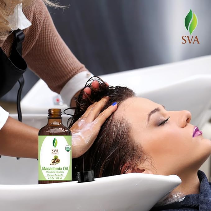 SVA Macadamia Seed Oil Organic - 4 Fl Oz – 100% Natural Cold Pressed Organic Macadamia Oil - for Face, Skin Care, Hair Care, Scalp Massage & Body Massage – Carrier Oil with Dropper - Bloomnest
