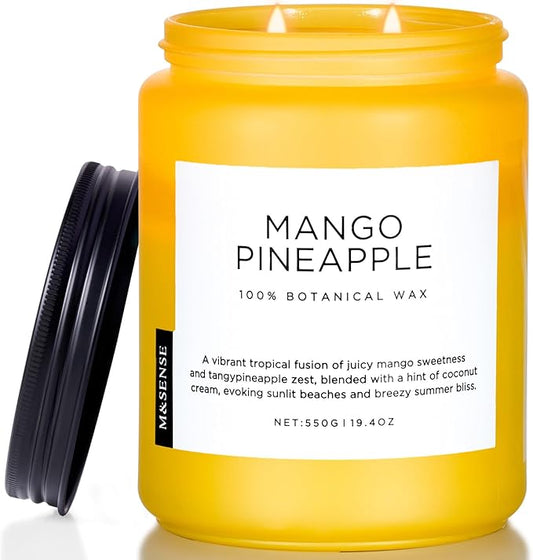 M&SENSE Mango Pineapple Scented Candle, 19.4oz Non Toxic Natural Soy Wax 110 Hours Long Lasting Burn Fruit Scent Summer Gifts for Housewarming, 2 Wick Aromatherapy Candle for Women Men Family Friends - Bloomnest