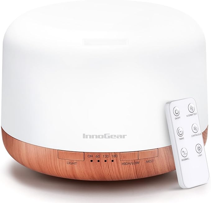 InnoGear 500ml Essential Oil Diffuser with Remote Control, Premium Ultrasonic Aromatherapy Diffusers Scent Humidifier Vaporizer Auto-Off Timer for Large Room Home, Yellow - Bloomnest