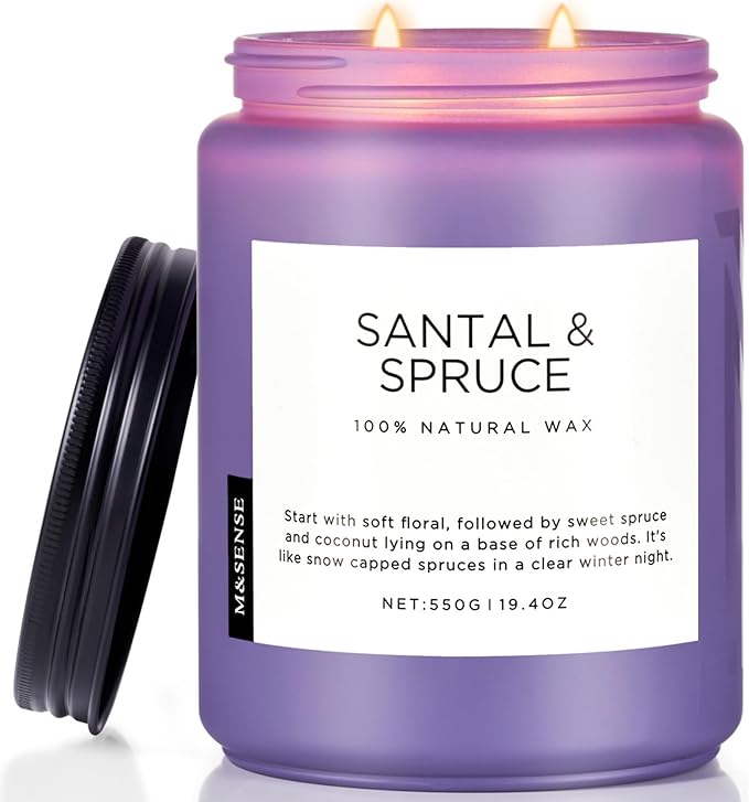 M&SENSE Santal Spruce Christmas Coconut Soy Candles for Home Scented, 19.4oz 110 Hour Slow Burning Large Candle Gift for Stress Relief, Meditation, Relaxing SPA, Best Smelling Christmas Gifts - Bloomnest
