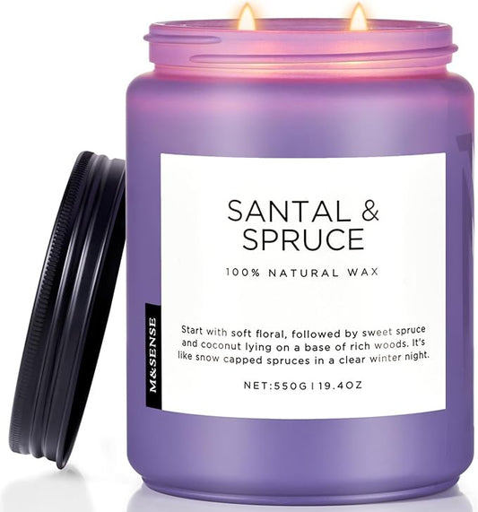 M&SENSE Santal Spruce Christmas Coconut Soy Candles for Home Scented, 19.4oz 110 Hour Slow Burning Large Candle Gift for Stress Relief, Meditation, Relaxing SPA, Best Smelling Christmas Gifts - Bloomnest