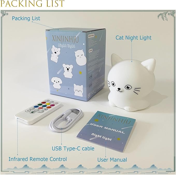 Night Light for Kids Portable Bedside Room Decor Lamp for Bedroom Cute LED Multicolor Gifts for Children Girls Boys Student Teen Girls - Cat - Bloomnest