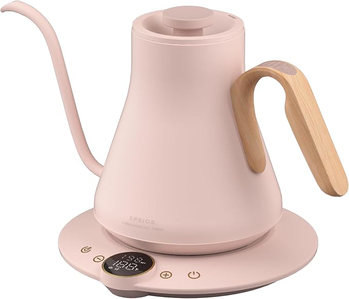 Gooseneck Electric Kettle with ±1℉ Temperature Control for Pour Over Coffee & Tea, Quick Heating, BPA-Free Stainless Steel, Built-in Brew Timer, 1500W/0.9L (Petal Pink) - Bloomnest